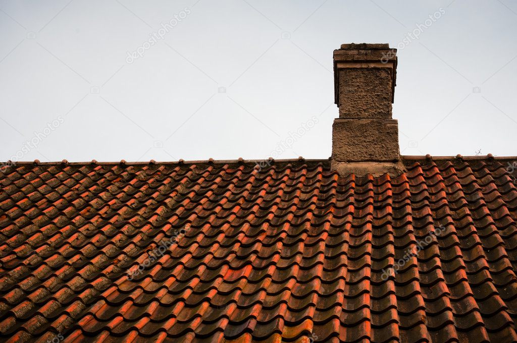 Roof tiles texture with chimney