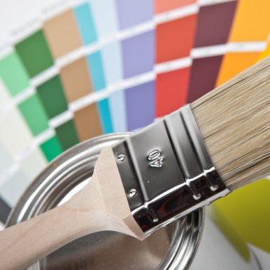 Farbe farbfächer pinsel farbtopf renovieren heimwerker baumarkt clipart