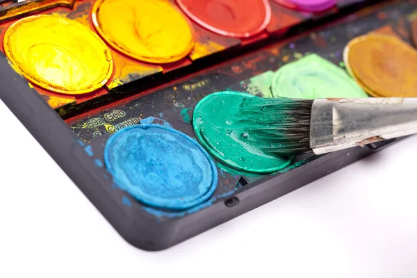 Pinsel haarpinsel spitze farbkasten ölfarbe kunst schule gemälde — Stock fotografie