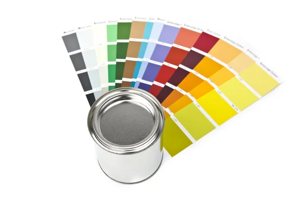 Farbe farbfächer pinsel farbtopf renovieren heimwerker baumarkt — Stok fotoğraf