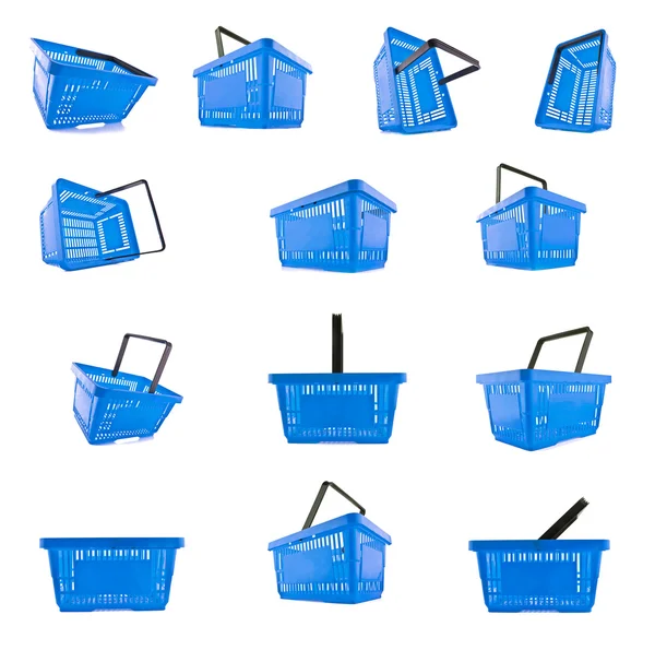 Warenkorb korb blau online shop einkaufen supermarkt set — Stok fotoğraf