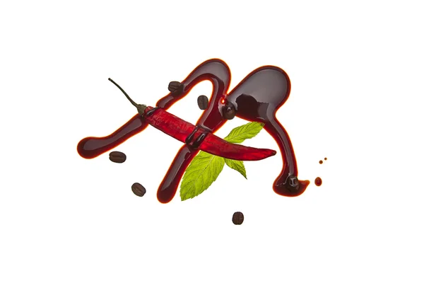 Schokolade flüssig sirup kunst scharf hot chilischote kaffeebohne — Stockfoto