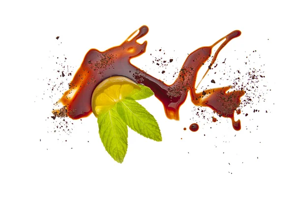 Schokolade flüssig sirup kunst Zitrone Minze frucht obst — Stock Photo, Image