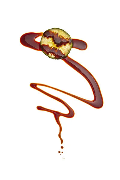 Schokolade flüssig sirup kunst obst limette frucht — Stock fotografie