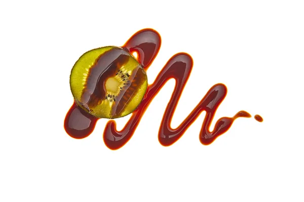 Schokolade flüssig sirup kunst Kiwi obst — Stock Photo, Image