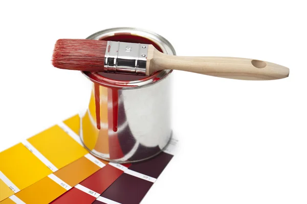 Farbe farbfächer pinsel farbtopf renovieren heimwerker baumarkt — Stok fotoğraf