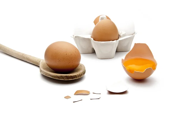 stock image Braune Eier mit Kochlöffel