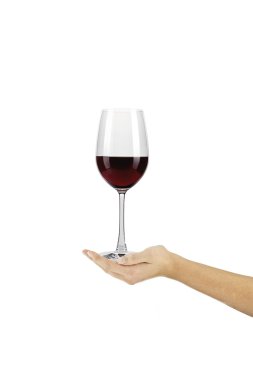 Rotwein Glas auf einer Hand clipart