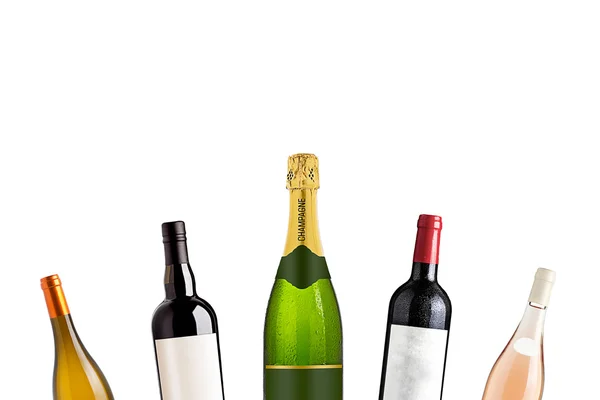 Weißwein sekt flaschen collage — Stockfoto