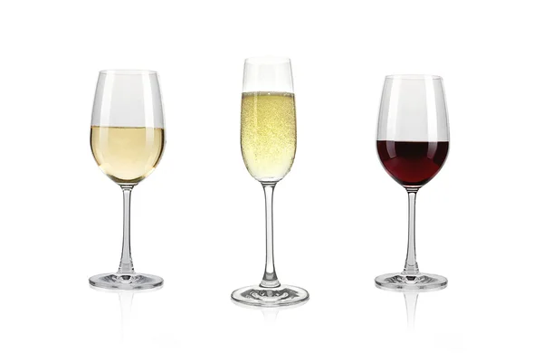 Weißwein Rotwein und Sekt mit Glas — Stockfoto