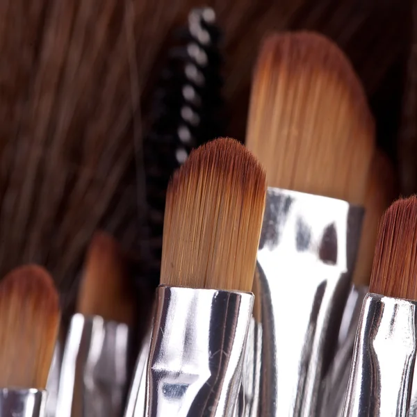 Pinsel para paleta kosmetikerin compõem schminken — Fotografia de Stock