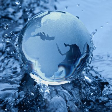 Globus erdball geo karte glas kristal wasser sıçrama welle
