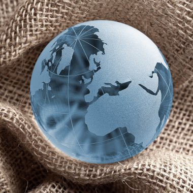 Globus erdball geo karte glas kristal landwirtschaft jutesack