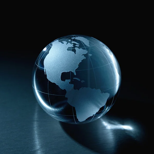 Globus erdball geo karte glas kristal biologich licht metall — Foto de Stock