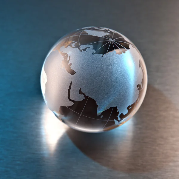 Globus erdball geo karte glas kristal biologich licht metall — Stockfoto