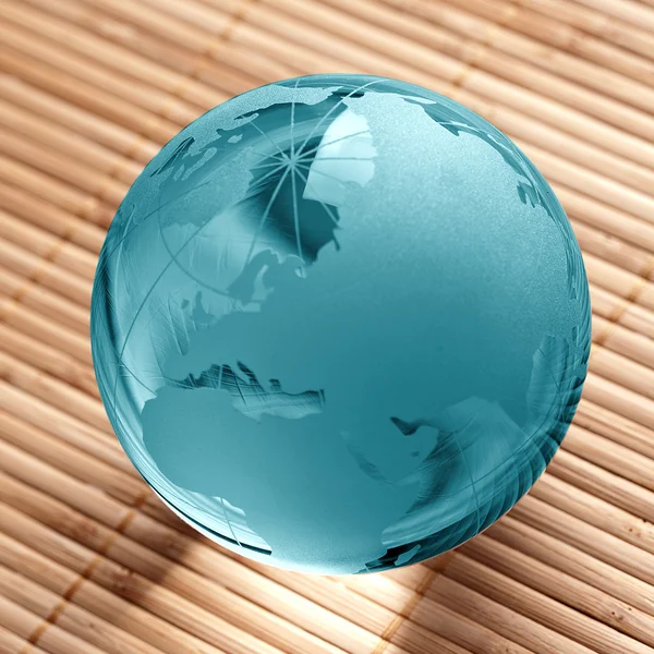 Globus erdball geo karte glas kristal wellness bambus Blau — Stock Photo, Image
