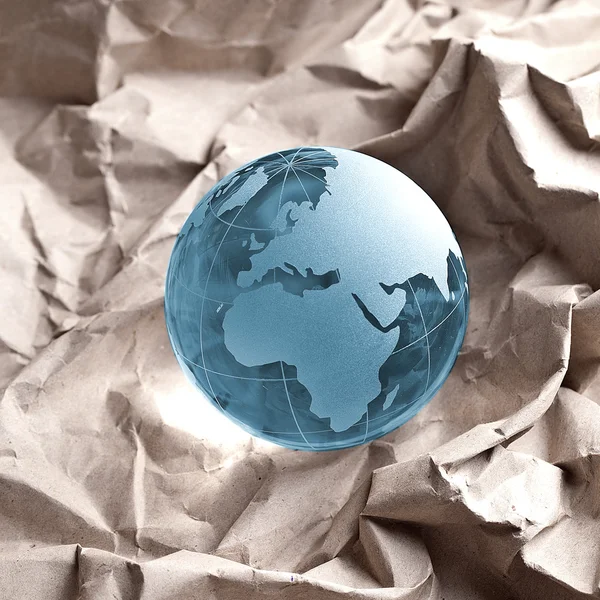 Globus erdball geo glas kristal papier återvinning zerknittert — Stockfoto