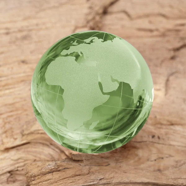 Globus erdball geo karte glas kristal umwelt holz braun — Stockfoto