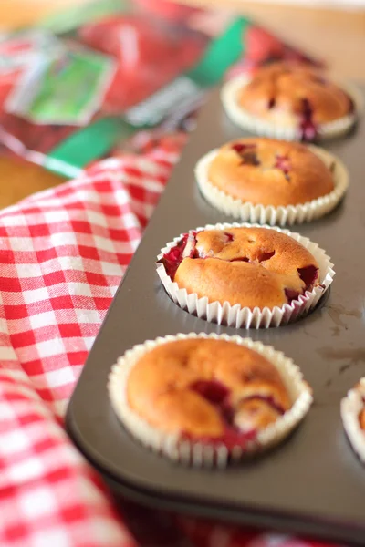 stock image Cherry muffins in the teflon form