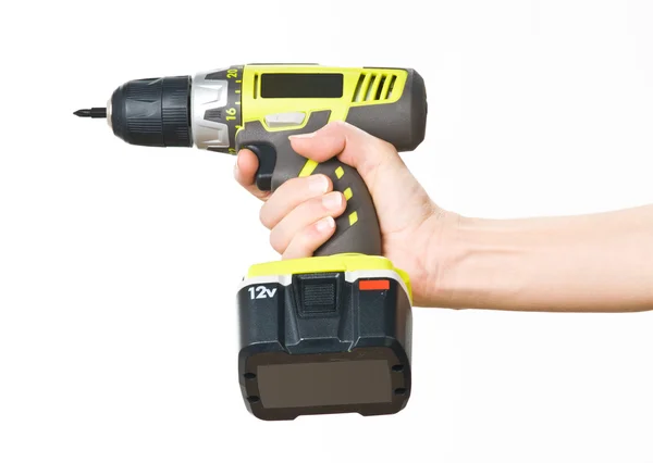 stock image Hand with battery screwdriver