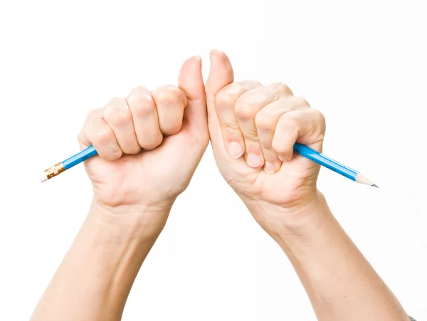 Ręce z łamanego ołówki — Zdjęcie stockowe