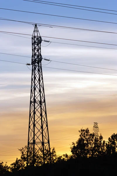 High Voltage Pole at Sunset — Stock Photo, Image