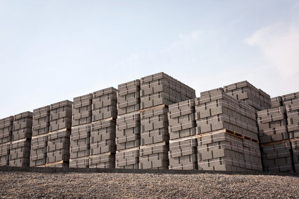 Pallets of concrete blocks