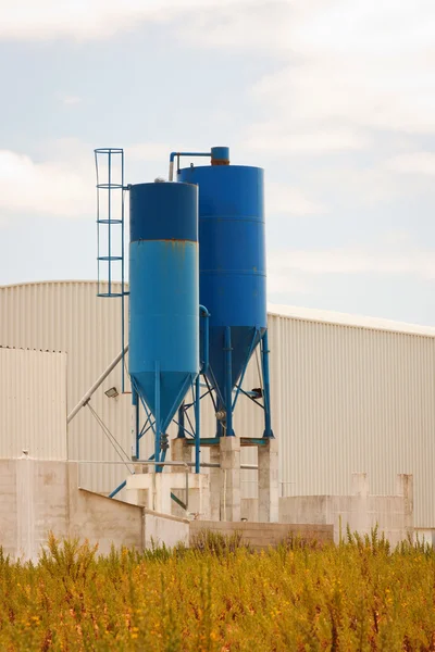 Industrial Blue Silos — Stock Photo, Image
