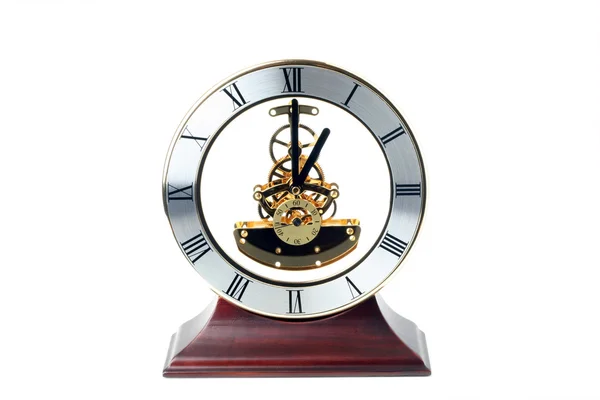 Table clock on red support on a white background — Stock Photo, Image