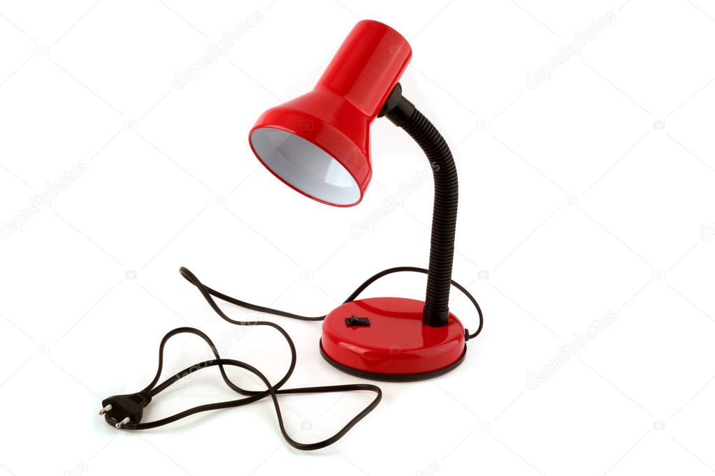 Red desk lamp on a white background
