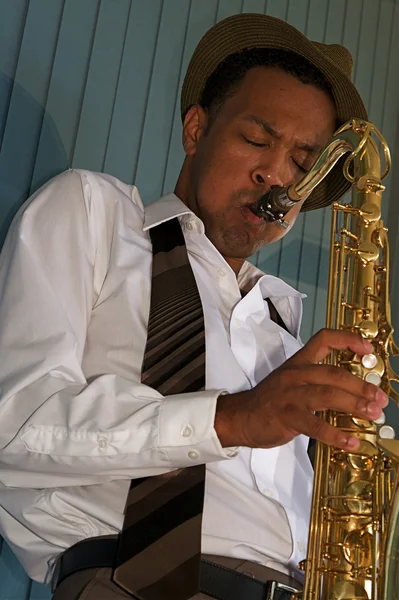 Hip Young Saxophonist — Stock Photo, Image