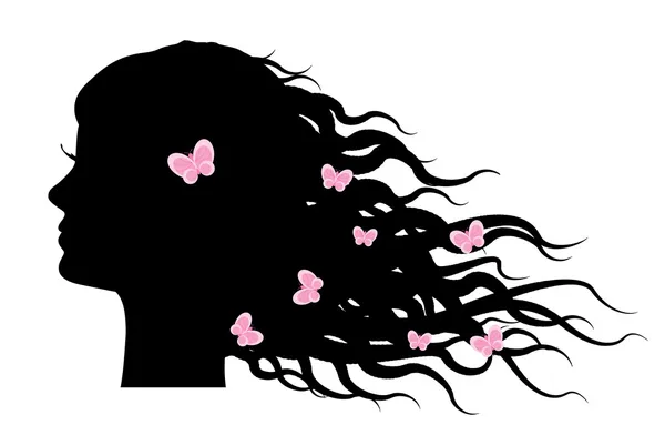 Saç kelebekler ile kız — Stok Vektör