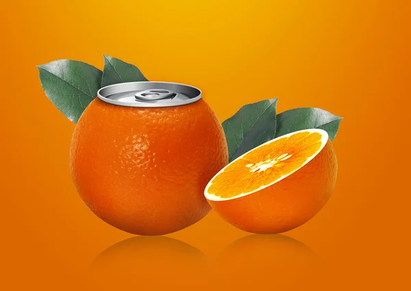 Orange can and half orange — Stock Photo, Image