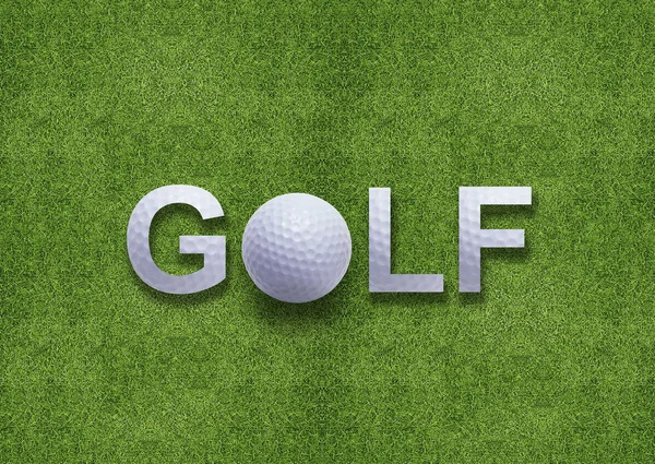 Palavra de golfe criado a partir de bola de golfe — Fotografia de Stock