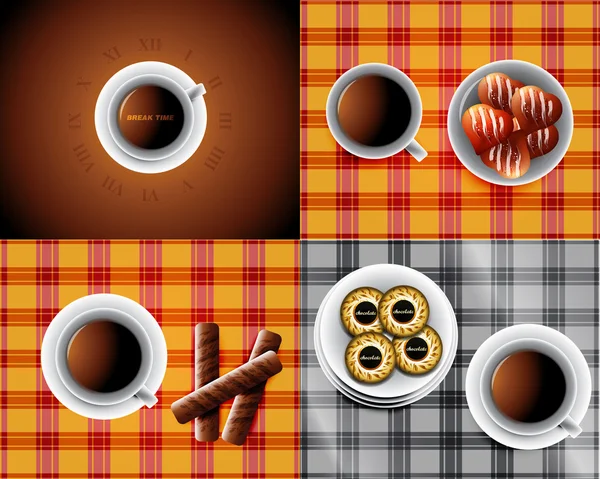 Set achtergronden met inbegrip van kopje thee en koekjes en chocolade — Stockfoto