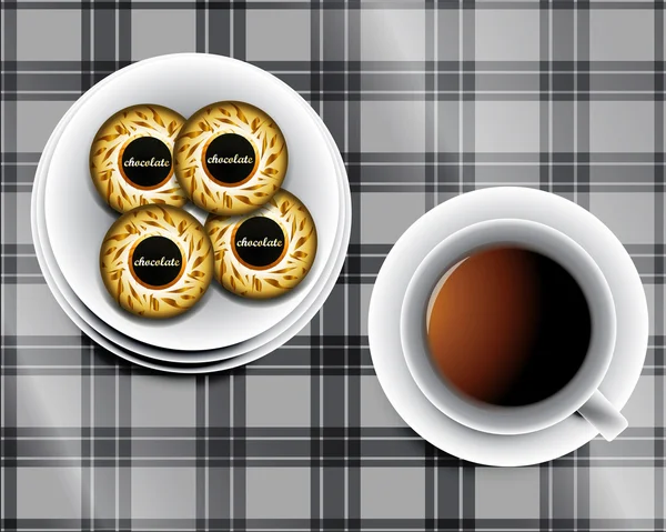 Sfondo tra cui tazza di tè e biscotti e barrette di cioccolato — Foto Stock