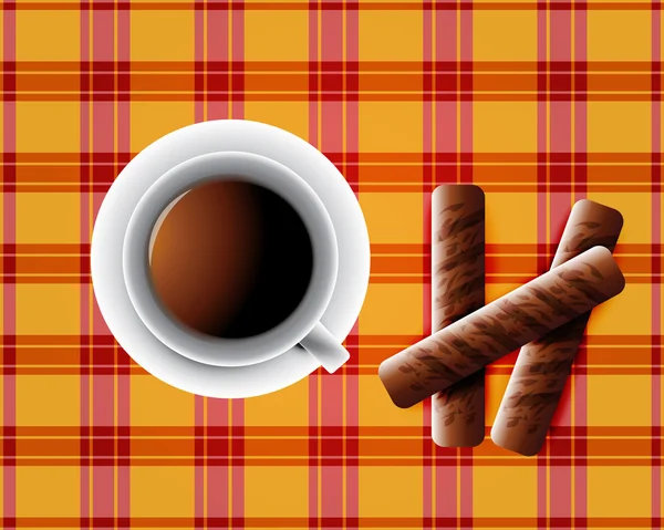 Achtergrond inclusief kopje thee en koekjes en chocoladerepen — Stockfoto