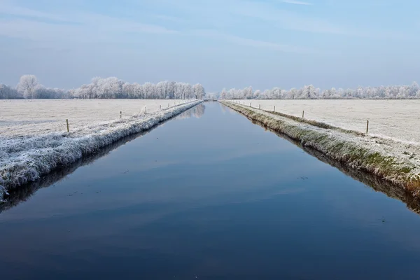 Канал в белом зимнем пейзаже — стоковое фото