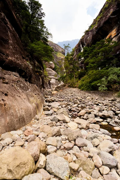 마른 강바닥 백그라운드에서 산으로 — 스톡 사진