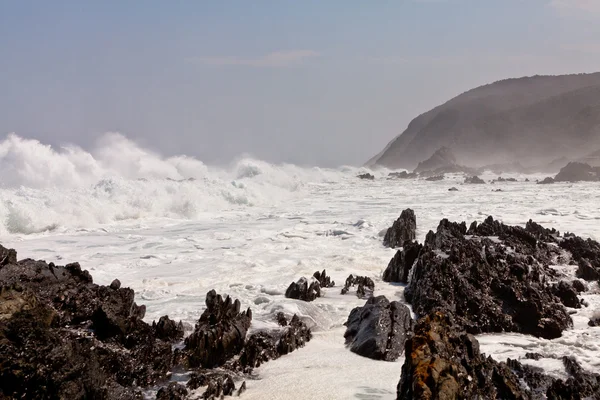 Hög våg bryter på klipporna — Stockfoto