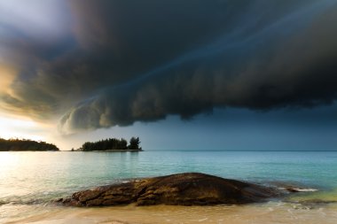 Thunder storm approaching the beach clipart