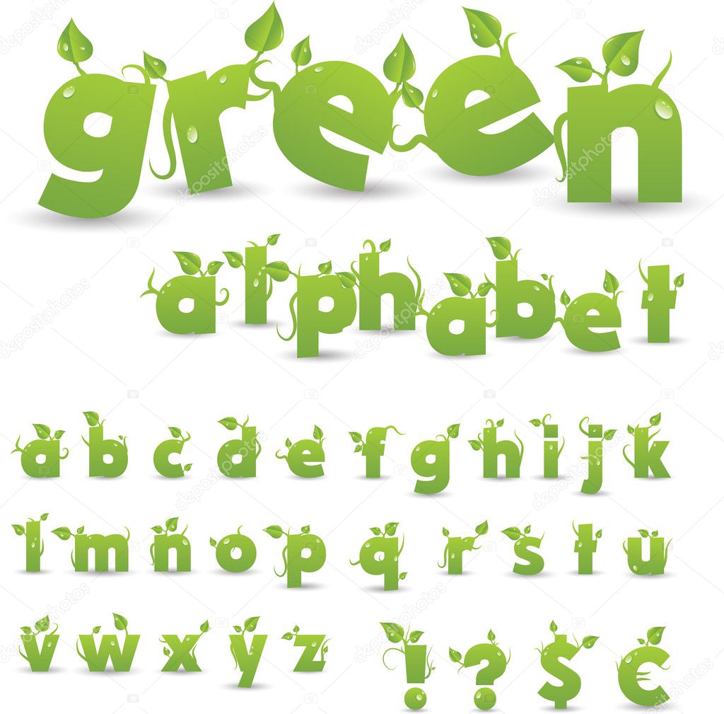 Green floral alphabet