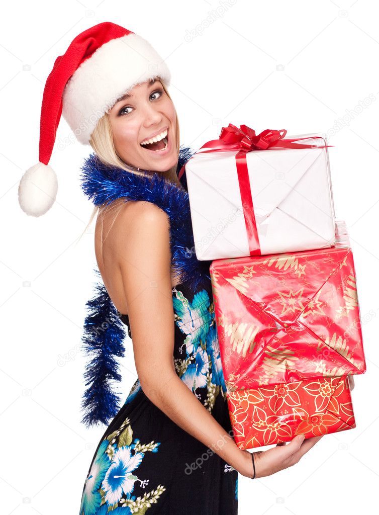 Portrait of attractive young woman with presents
