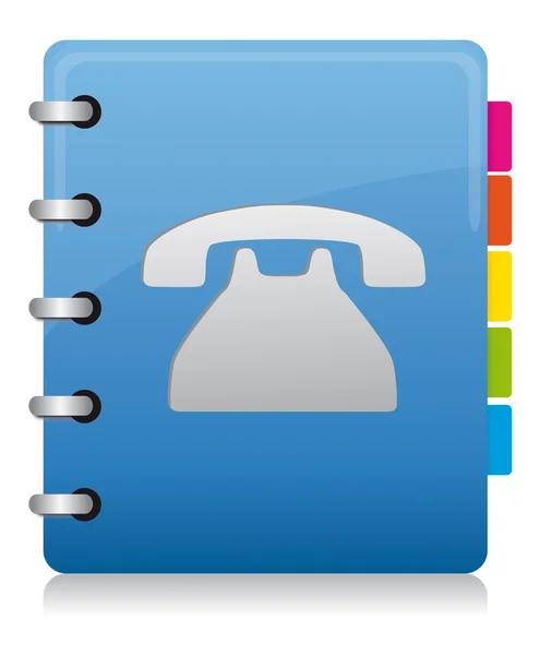 Phonebook espiral azul con etiquetas de color — Vector de stock