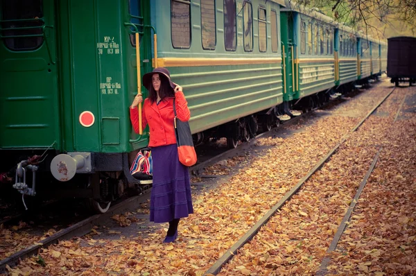 Girl in train — Stock Photo, Image