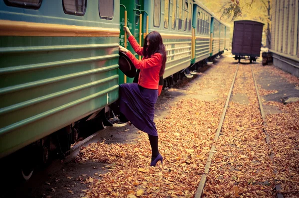 Girl in train — Stock Photo, Image