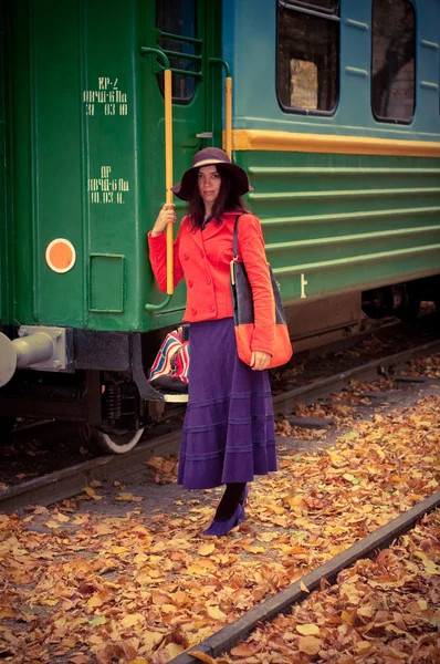 Chica en tren — Foto de Stock