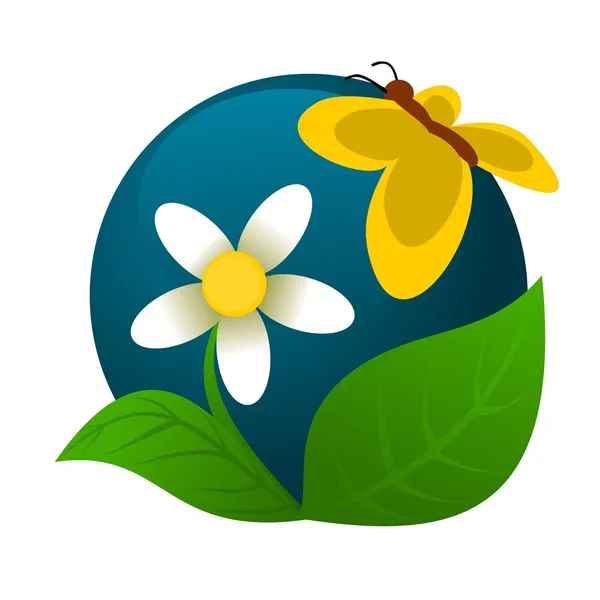 Logo de manzanilla y mariposa — Vector de stock