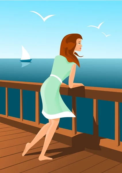 Belle femme sur un bord de mer — Image vectorielle
