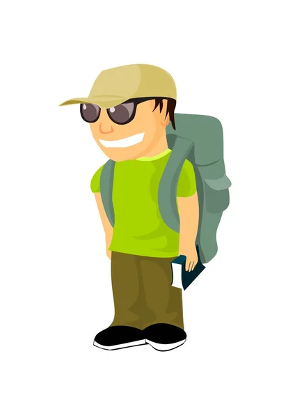 Young backpacker with travel guide — Stock Vector